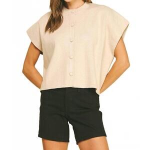 NEW PINCH button down cap sleeve sweater in oatmeal